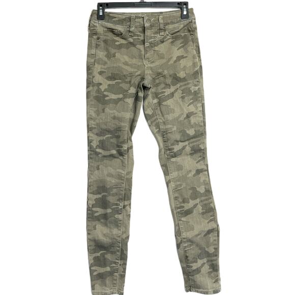Universal Thread Jeans 00 Green Camouflage Camo Cotton Blend High Rise Skinny - Picture 1 of 7